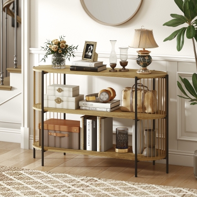 HOMCOM Mesa de Consola con Cuerda de Papel Trenzada a Mano Marco de Acero Estilo Bohemio 124x43,5x80 cm Natural