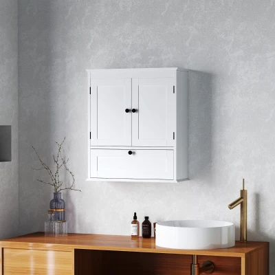 HOMCOM Bathroom Wall Cabinet Adjustable Shelf White
