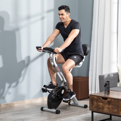 HOMCOM Bicicleta Estática Plegable con Respaldo 8 Niveles de Resistencia Volante Pantalla LCD Pulsómetro y Sillín Ajustable