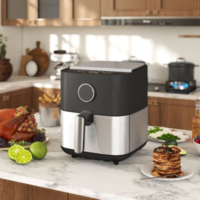 HOMCOM Freidora de Aire de 8L, Air Fryer 1700W con 8 Programas y Circulación de Aire Caliente a 360°, Pantalla LED, Negro