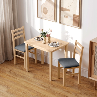 HOMCOM Conjunto de mesa de comedor de 3 piezas con 2 sillas, mesa de cocina para espacios compactos, sillas acolchadas, ahorro de espacio, MDF, Madera natural