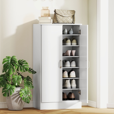 HOMCOM Szafka na buty z cichymi zawiasami, regulowane półki, 6-poziomowy regał na buty do przedpokoju, na 14 par, 55 x 35 x 108 cm, drewno, Biały