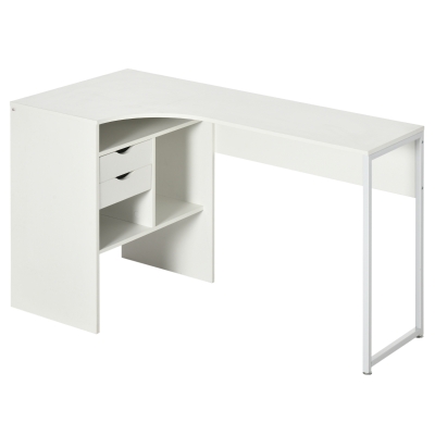 HOMCOM Bureau d'Angle Blanc 120x60cm avec Tiroirs et Rangements
