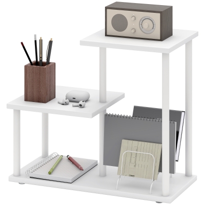 HOMCOM Bücherregal mit 3 Ebenen Holzoptik mit Metallrahmen für Schreibtisch Büro Küche 40x20x34,5 cm Weiß