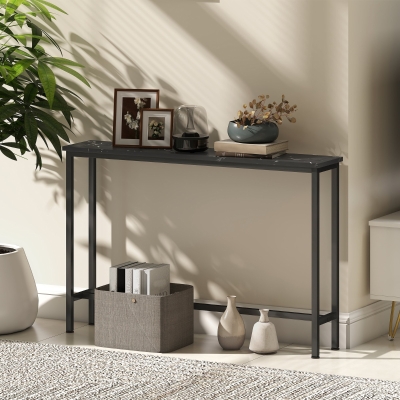 HOMCOM Console Étroite Effet Marbre Métal Noir 100x20x66 cm