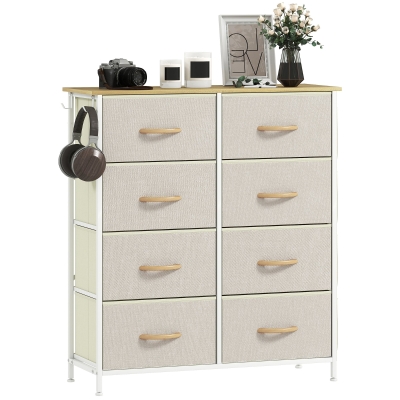 HOMCOM Commode 8 tiroirs en tissu, meuble de rangement avec 4 poches, 2 crochets, structure en acier, 86 x 30 x 94,5 cm, beige