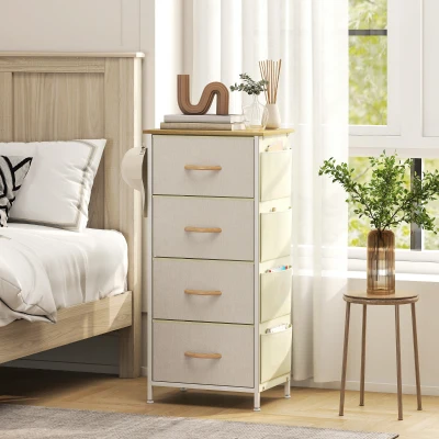 HOMCOM Fabric Drawer Chest 4-Drawer Beige
