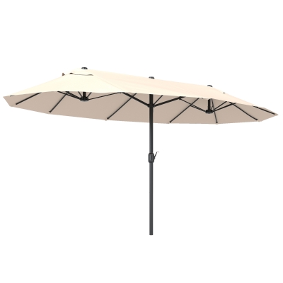 Outsunny Ombrellone Doppio da Giardino 4.6x2.7 m a 12 Stecche con Prese d'Aria e Manovella, Ombrellone per Esterni in Acciaio e Poliestere, Anti UV, Beige