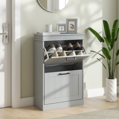 HOMCOM Mueble para zapatos, 2 puertas abatibles, estantes ajustables, para entrada, pasillo, 54 x 24 x 82,5 cm, gris