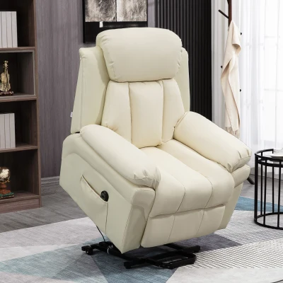 HOMCOM Poltrona Relax Alzapersona Elettrica con Telecomando Crema