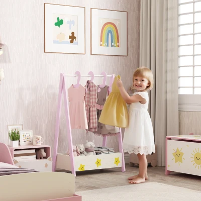 AIYAPLAY Baby Clothing Rack with Storage Shelf Star Pink