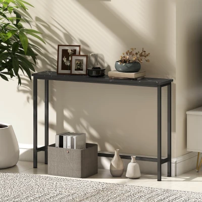 HOMCOM Schmaler Eingangstisch mit marmorierter Oberfläche und Metallgestell 100x20x66 cm Schwarz