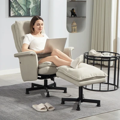 HOMCOM Elektrischer Massagestuhl mit Fußstütze und Fernbedienung Leinenimitatstoff 78 x 93 x 99 cm Beige