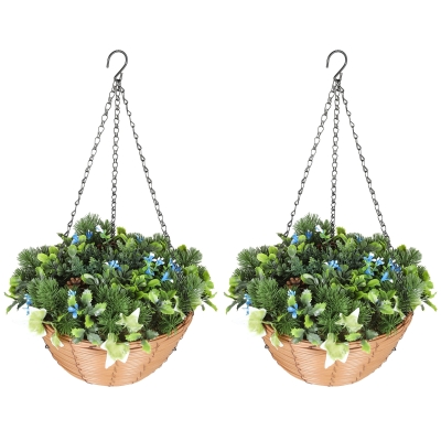 HOMCOM Artificial Hanging Baskets Set of 2 Green