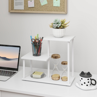 HOMCOM Estantería Librería de 3 Niveles Efecto Madera con Marco de Metal para Escritorio Oficina Cocina 40x20x34,5 cm Blanco