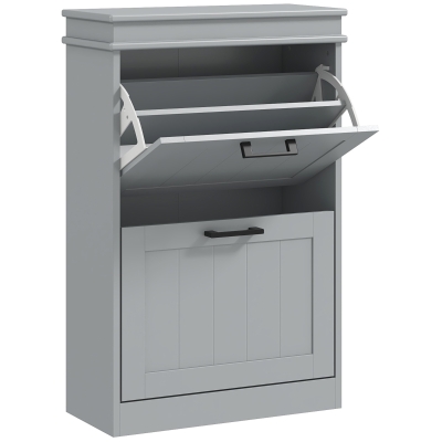HOMCOM Meuble à Chaussures 2 Portes Gris 54x24x82,5 cm