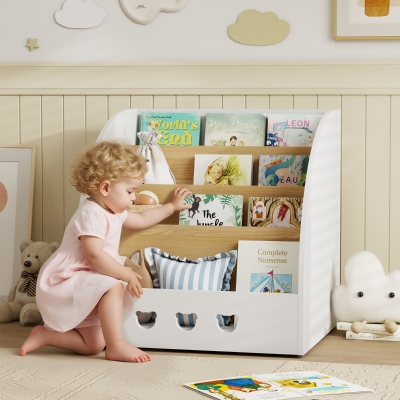 AIYAPLAY Estantería Infantil para Juguetes 4 Niveles para la Habitación Infantil Sala de Juegos 60x53x60 cm Blanco y Natural