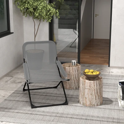 Outsunny Sedia da Giardino Reclinabile e Pieghevole Nera e Grigia