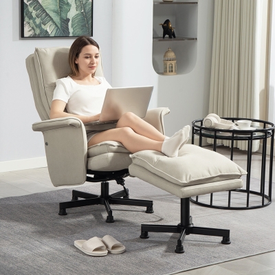 HOMCOM Fauteuil massant électrique relaxant avec repose-pieds et télécommande tissu imitation lin 78 x 93 x 99 cm beige