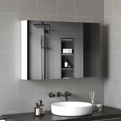 kleankin Armoire Salle de Bain Blanc 90x13.5x60cm avec Miroirs