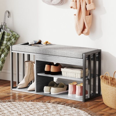 HOMCOM Schoenenrek met schoenenbank, entree rek voor schoenen, schoenenkast met drievoudig ontwerp, voor hal, entree, woonkamer, slaapkamer, Grijs