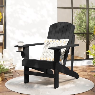 Outsunny Adirondack-Gartenstuhl mit Becherhalter Gartenliege Balkonstuhl Massivholz Schwarz 72,5 x 97 x 93 cm