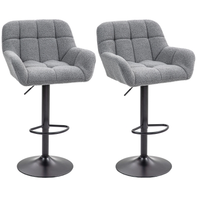 HOMCOM Tabourets Bar 2Pcs Réglables Velours Gris Noir