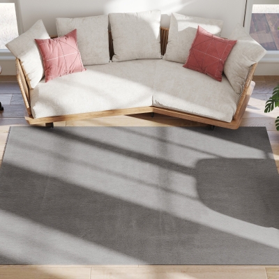HOMCOM Teppich Wohnzimmer 230 x 160 cm Langflor, maschinenwaschbar, rutschfest, Kunstpelz, Hellgrau