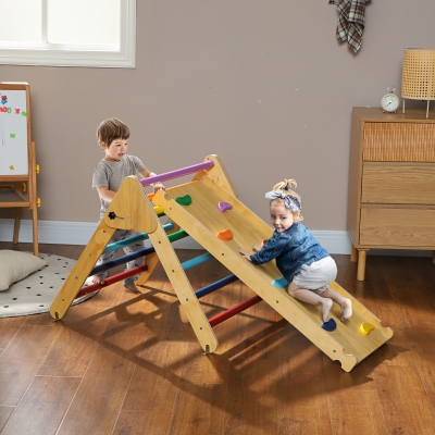 AIYAPLAY Triangle escalade enfants 3 en 1, rampe double-face pour grimper et glisser, charge 50 kg, 147x64,5x63cm, multicolore