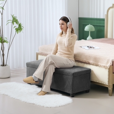 HOMCOM Banquette Rangement 84L Velours Gris 112x42x40cm