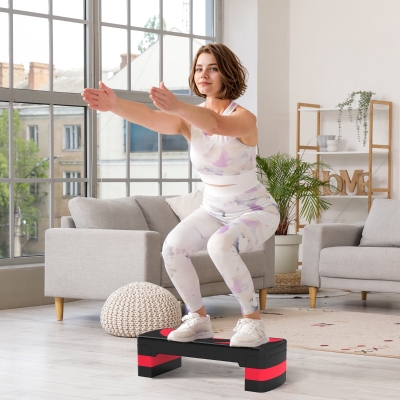 HOMCOM Stepper Aérobic Réglable Rouge 150kg Intérieur/Extérieur