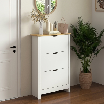 HOMCOM Scarpiera Slim 3 Cassetti per 18 Paia Scarpe Bianco