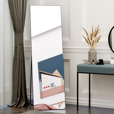 HOMCOM Espejo de Pie Cuerpo Entero de Aleación de Aluminio Espejo de Pared con 2 Formas de Uso Rectangular 50x161,5x2 cm Negro