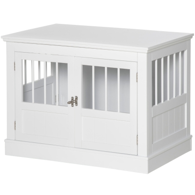 PawHut Cage Chien Moderne Table d'Appoint 78x53x59cm Blanc