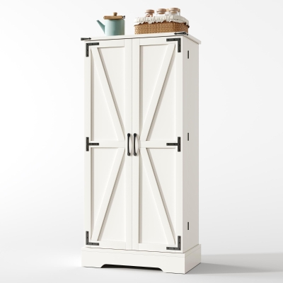 Armadio da cucina in stile country con illuminazione LED e ripiani regolabili, 60x35x128,5 cm, Bianco