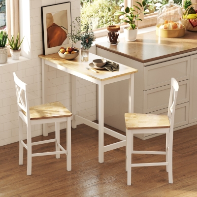 HOMCOM Bartafel, Eikenlook, compact, Plaats voor 2 Personen, Natuurhout+Wit