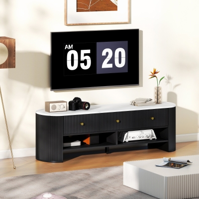 HOMCOM Meuble TV 140cm Effet Marbre 3 Tiroirs 2 Étagères Gris