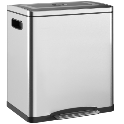 HOMCOM Poubelle Cuisine 2x15L Acier Inox Fermeture Douce