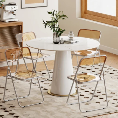 HOMCOM Set 4 platzsparende klappbare Stühle für Wohnzimmer und Veranstaltungen, Stahl und Acryl, Orange