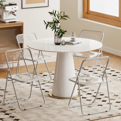 HOMCOM Set 4 Sillas Plegables que Ahorran Espacio para Sala de Estar y Eventos, Acero y Acrílico, Transparente