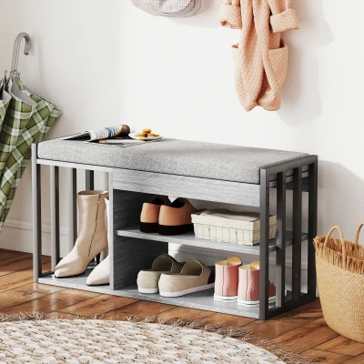 HOMCOM Panca per Scarpe 86cm x 30cm x 45,4cm Gray