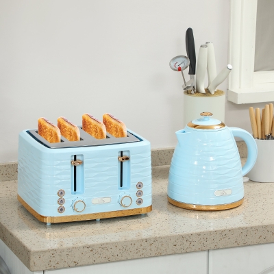 HOMCOM Kettle & 4-Slice Toaster Set, 1.7L, Light Blue
