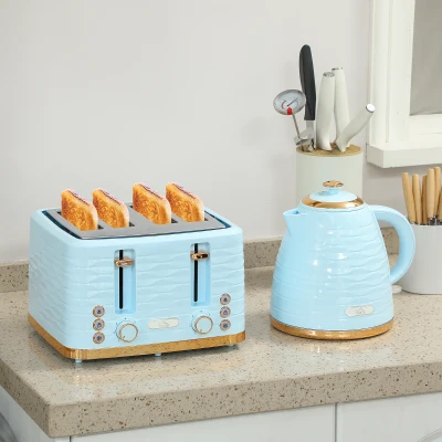 HOMCOM Kettle & 4-Slice Toaster Set, 1.7L, Light Blue