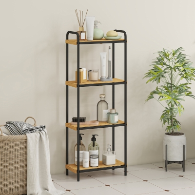 HOMCOM Estantería de Baño de Bambú con 4 Baldas Abiertas Diseño de Lamas y Estructura de Acero 41,5x21,5x106 cm Natural