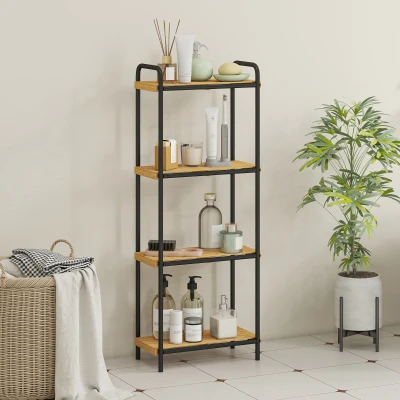 HOMCOM Estantería de Baño de Bambú con 4 Baldas Abiertas Diseño de Lamas y Estructura de Acero 41,5x21,5x106 cm Natural