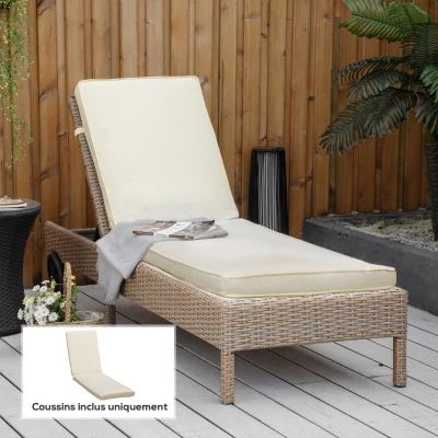 Outsunny Coussin Bain de Soleil Extérieur 188x53x8cm Crème