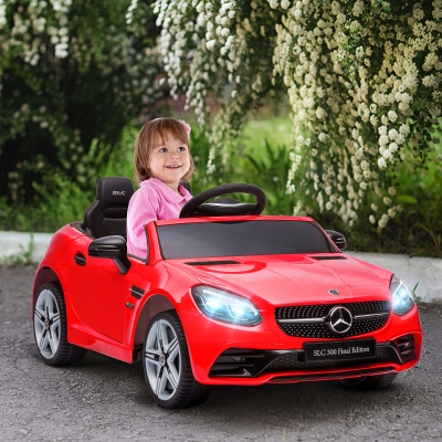AIYAPLAY Coche Eléctrico para Niños de +3 Años Mercedes SLC 300 con Batería 12V Mando a Distancia Faros LED Bocina Música Rojo