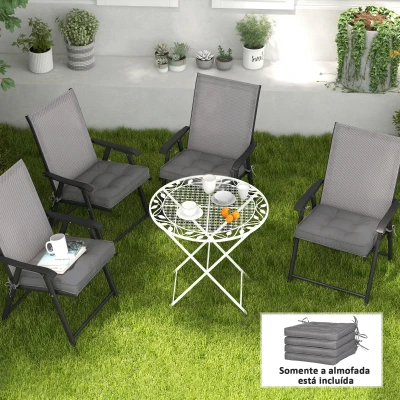 Outsunny Conjunto de Almofadas para Cadeiras de Jantar 42x42x5 cm Jogo de 4 Peças Almofadas para Cadeiras de Jardim Impermeáveis Cinzento