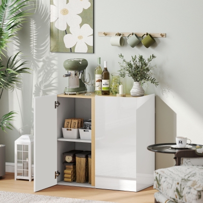 HOMCOM Kommode, Sideboard mit Soft-Close-Türen, anpassbares Regal, für Wohnzimmer, Küche, Esszimmer, Weiß