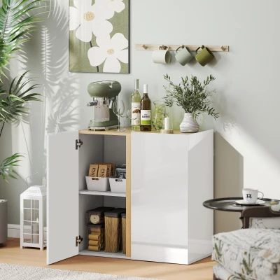 HOMCOM Kommode, Sideboard mit Soft-Close-Türen, anpassbares Regal, für Wohnzimmer, Küche, Esszimmer, Weiß